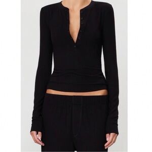 360 cashmere black button henley sweater 1/4 button carissa